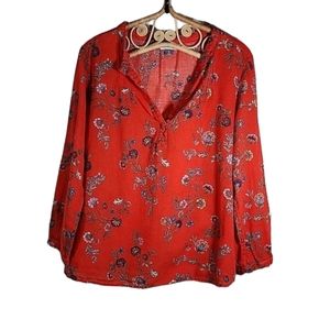 ⭐️Old Navy linen blend deep orange floral top size XL